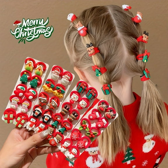 kcavykas Christmas Stockings 8PC Holiday Christmas Kids Headbands and Hair Ties Set Festive Reindeer Santa Bow Elastic Hair Accessories for Girls Adjustable Non-Slip Soft Headbands Stocking Stuffer