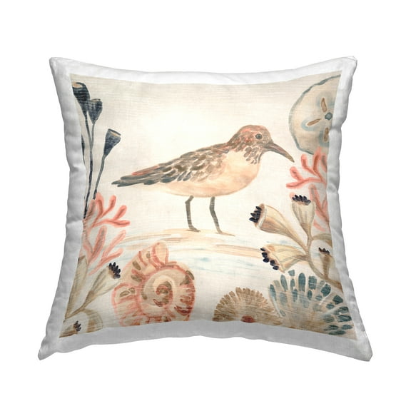 Stupell Industries Bird on Shoreline Square Decorative Printed Throw Pillow, 18 x 18
