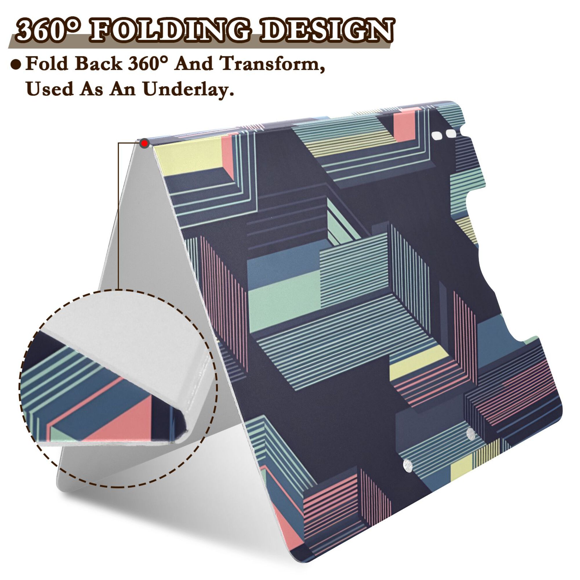 FORMRS A4 Clipboard Folder with Pen Holder Horizontal Foldable School Office Binder, Cube Stripes