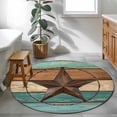thumbnail image 4 of Teal Brown Large Area Rugs for Bedroom Living Room, Soft Non Slip Carpet Bedside Rug, Country Texas Star Farmhouse Barn Door Wood Round Floor Cover Kitchen Accent Rug 3' for Dining Room/Office, 4 of 9