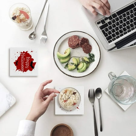 

FMSHPON Happy Halloween Set of 6 Coaster for Drinks Absorbent Ceramic Stone Coasters Cup Mat with Cork Base for Home Kitchen Room Coffee Table Bar Decor