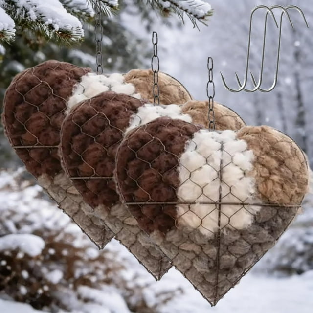 2026 New Handmade Alpaca Fiber Bird Nesting Heart, Bird Nesting Material Holder, Refillable Birds Heart Shape Hummingbird Nesting, Winter Fowl Gifts Animal Hummingbirds Lovers Home Garden Yard (3)