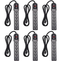 KMC 6-Outlet Surge Protector Power Strip, 4ft Extension Cord, 900 Joules, White, 6-Pack