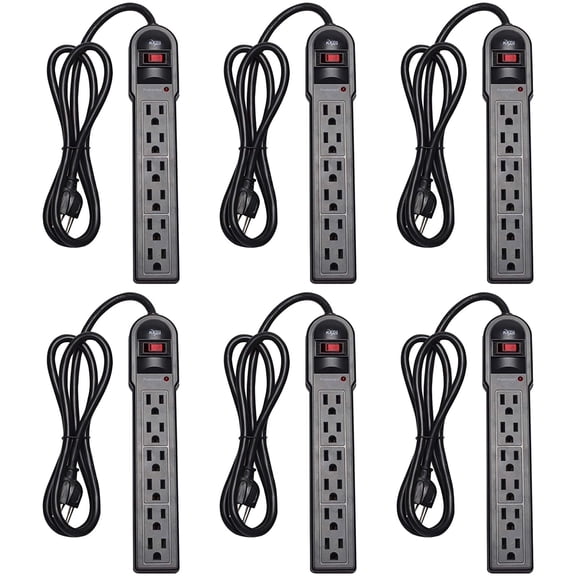 KMC 6-Outlet Surge Protector Power Strip, 4ft Extension Cord, 900 Joules, White, 6-Pack