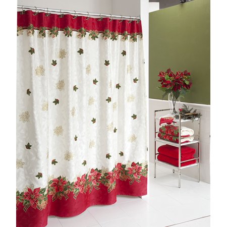 Lenox Holiday Poinsettia Tartan Shower Curtain Walmart Com