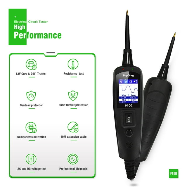 JDiag P100 Automotive Electrical Circuit System Tester for Cars and Trucks 0V - 70V