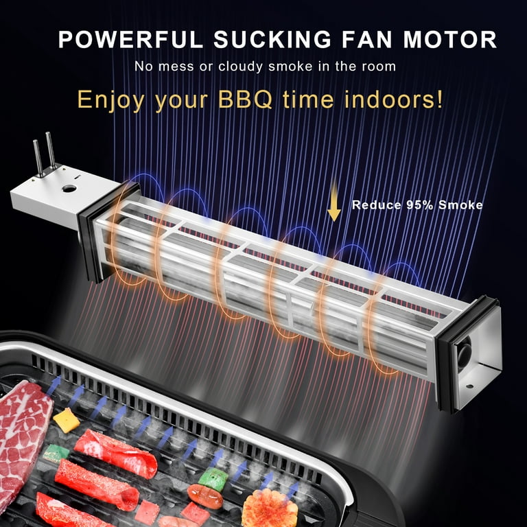 BENTISM Smokeless Indoor BBQ Grill 110sq.in 1500W Nonstick Surface Smoke  Extractor