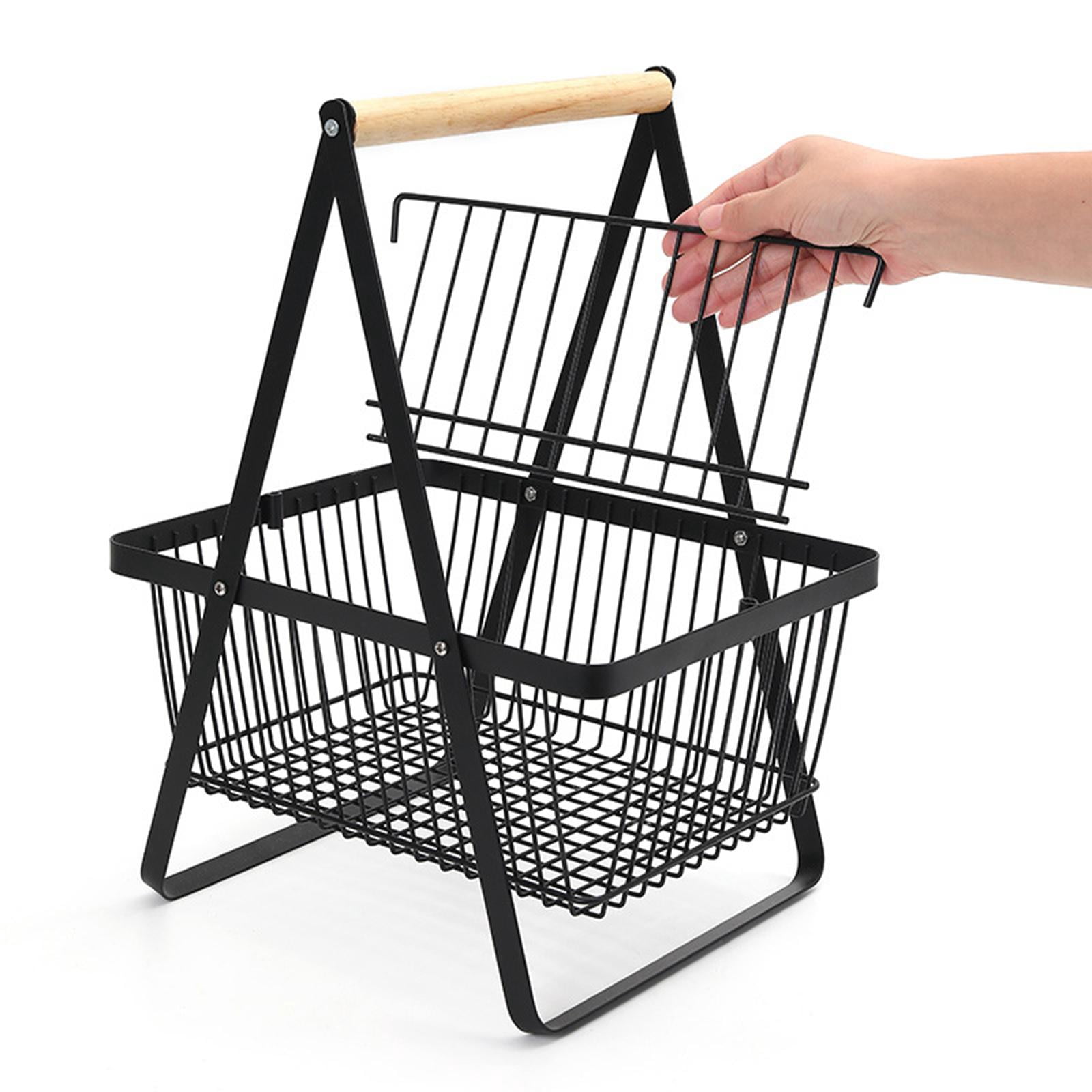 Fiocias Fruit Basket Large Capacity Tabletop Organizer Free Standing Detachable Divider Black