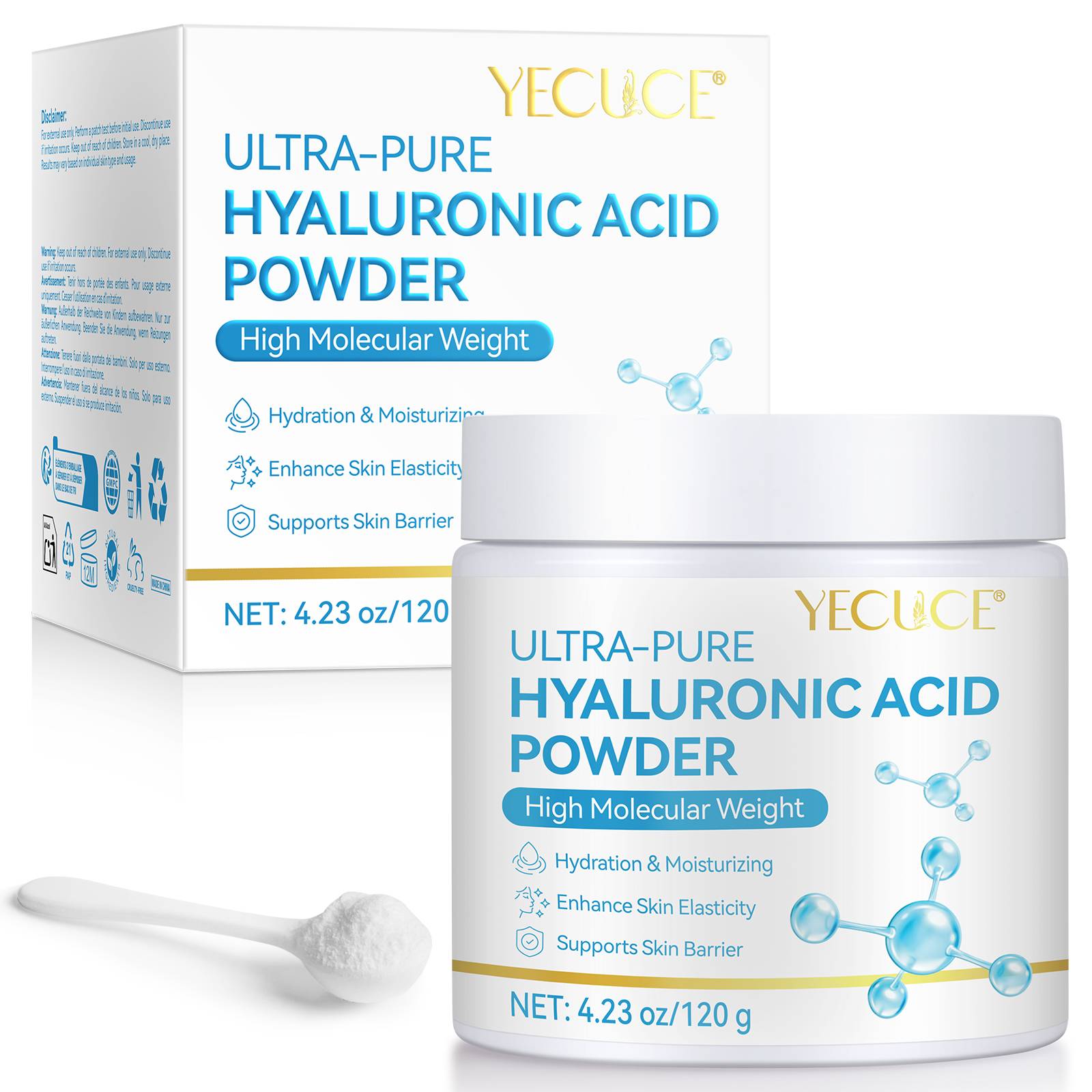 2-Pack Hyaluronic Acid Serum Powder, Hydration & Moisturizing, for Anti-Aging, Helps Replenish Moisture, 100% Natural, Water Soluble