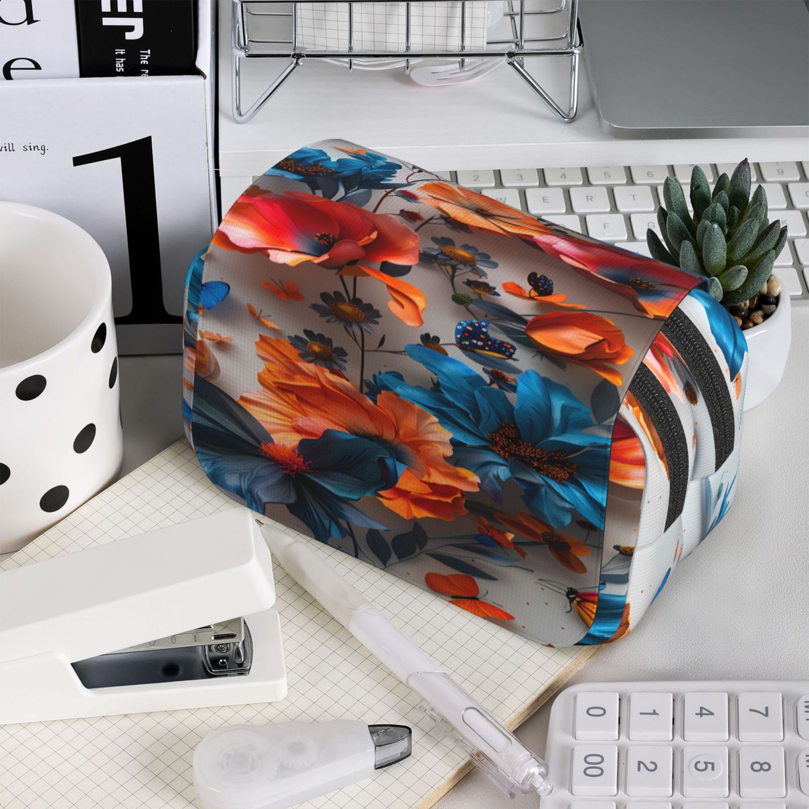 Rateoe 3D Butterfly Pattern Double Clamshell Pen Case, Storage Organizer with Two Zipper Compartments– Holds Up to 50 Pencils & Pens