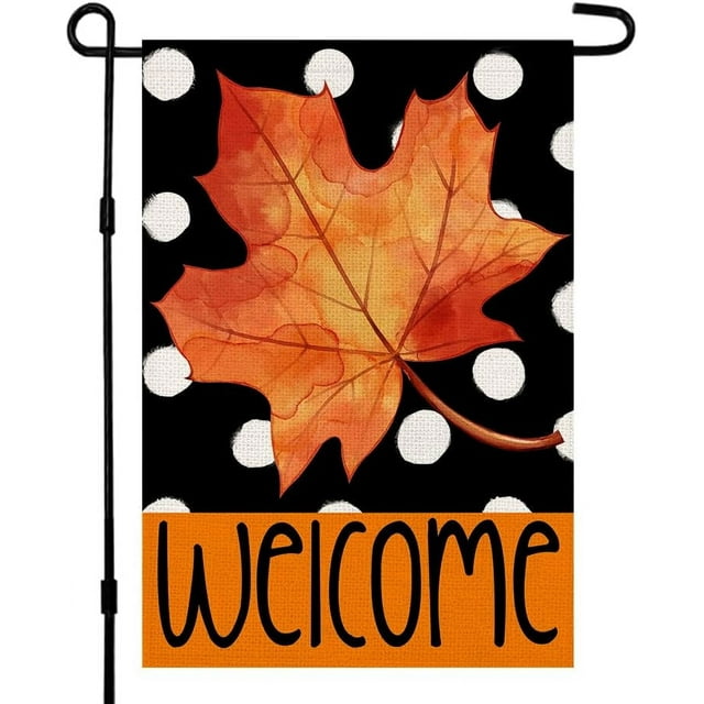 Fall Welcome Maple Leaf Garden Flag 12x18 Inch Double Sided Vertical Thanksgiving Yard Outdoor Decor DF071