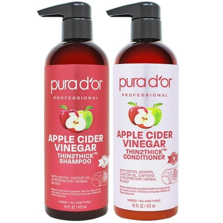 PURA D'OR Apple Cider Vinegar Thin2Thick Shampoo & Conditioner Set (16oz X 2)