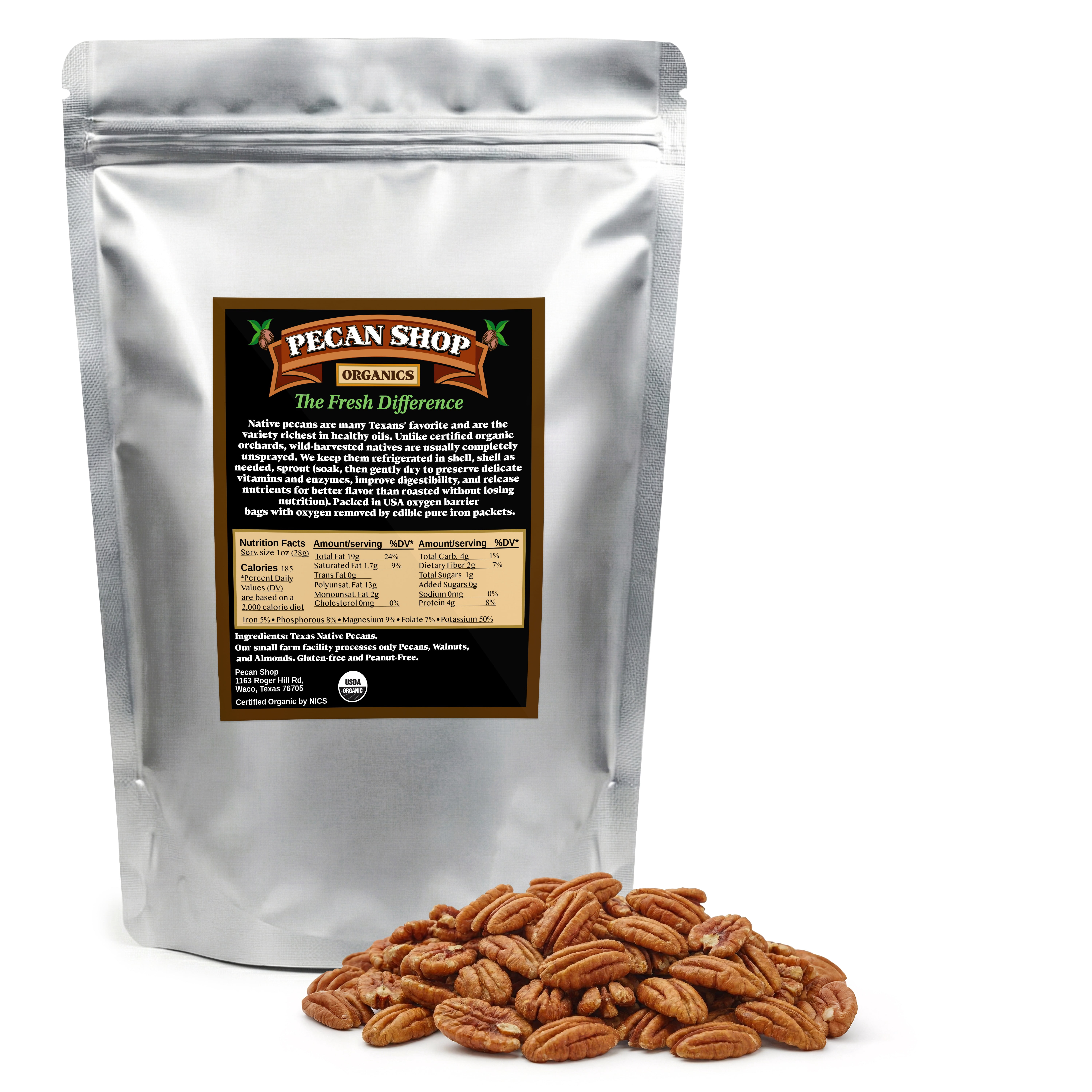 Pecan Shop Unsprayed Sprouted 20 Pound Raw Wild-Harvested Family Recipe Crispy Sea Salt Texas Native Pecans-Fresh Direct Ship