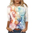 thumbnail image 1 of Wanfds Hauts de Mode Multicolores pour Femmes Col Rond Tendance Manches Trois-Quarts TG, 1 of 5