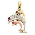 thumbnail image 2 of Wellingsale 14K Tri 3 Color Gold Polished Dolphin Wildlife Charm Pendant with CZ Accents, 2 of 4