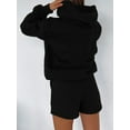 thumbnail image 5 of FEORJGP Women 2 Piece Sweatsuit Long Sleeve Hoodies Solid Color Hooded Sweatshirt Pullover Jumper Tops and Shorts Outfits Trendy Loose Casual Fit Loungewear for Summer Spring, 5 of 7