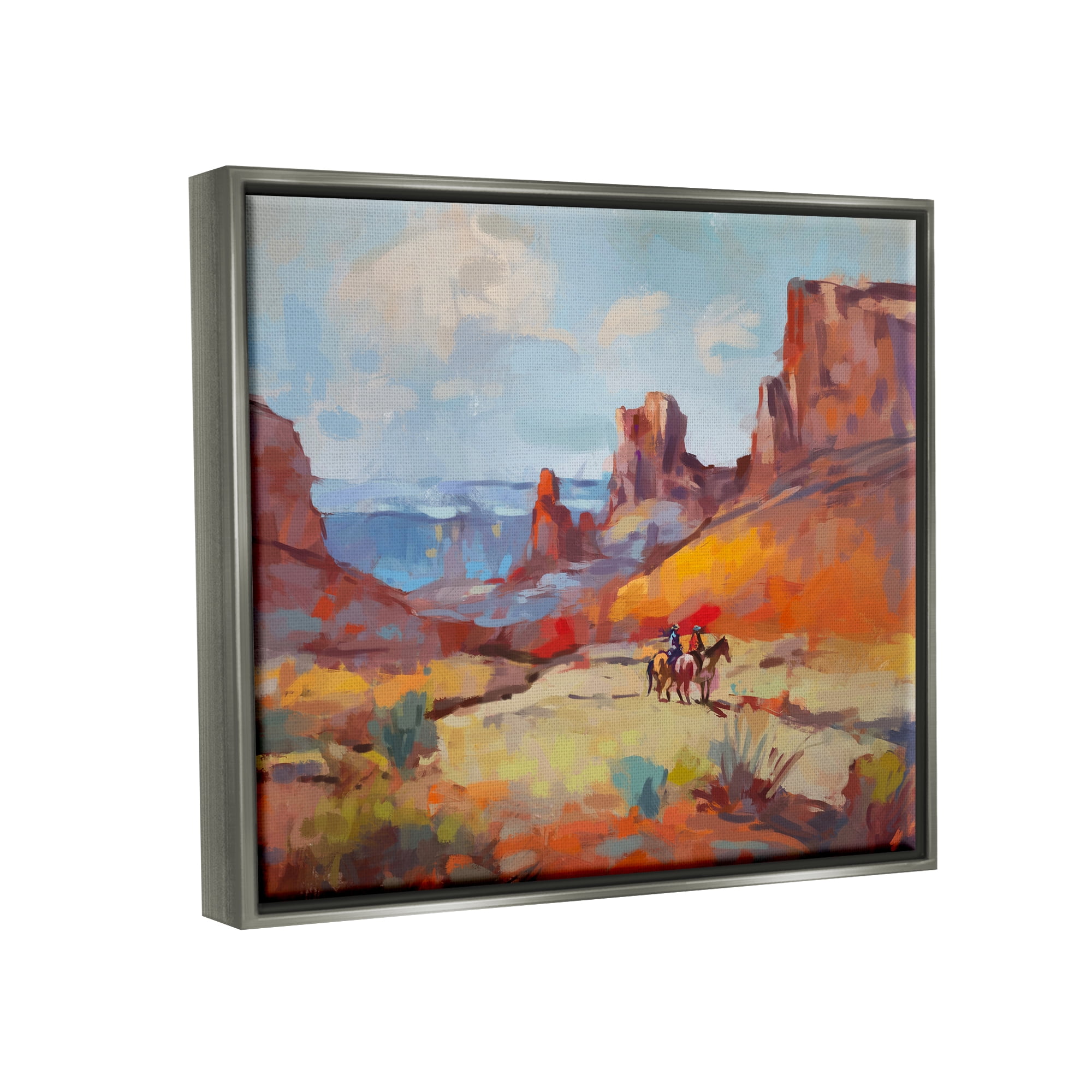 Stupell Industries Canyon Cowboys Painting Landscape Painting Gray Floater Framed Canvas Art Print Wall Art, 21 x 17