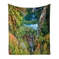 thumbnail image 1 of Fall Soft Flannel Fleece Throw Blanket, Scenic Fall Valley in the Mountains of Plitvice Lakes National Park Croatia, Cozy Plush for Indoor and Outdoor Use, 60" x 80", Green Blue Orange, by Ambesonne, 1 of 6