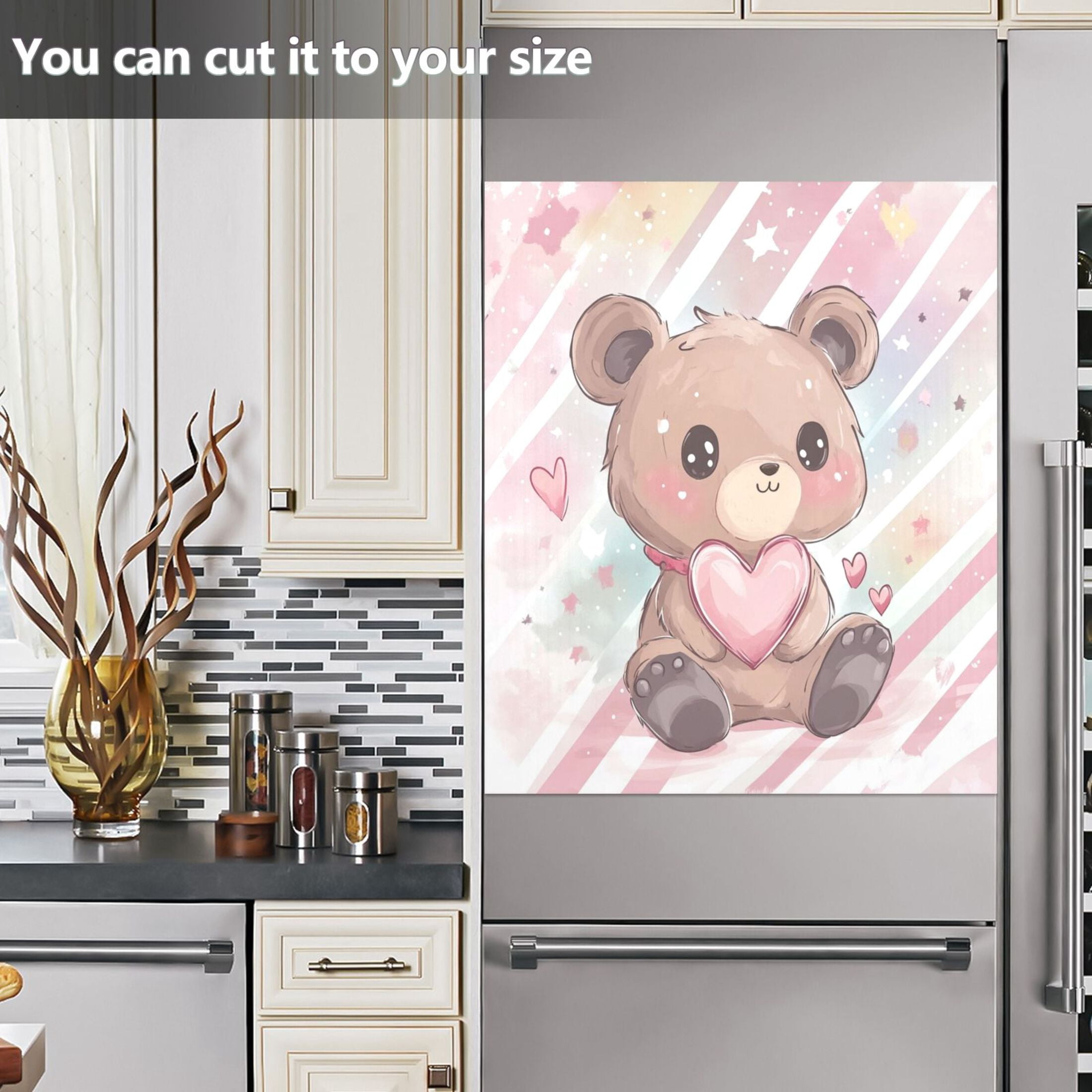Dishwasher Magnetic Sticker 23x26 Inch Refrigerator Magnetic Sticker Washing Machine Magnetic Sticker Kitchen Panel Magnetic Sticker Home Decor Brown Cute Bear