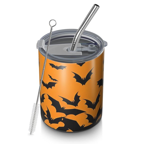 12oz Coffee Tumblers Halloween Bat Silhouette Pattern Stainless Steel Vacuum Insulated Travel Tumbler Coffee Cups Mug with Lid and Straw with Cleaning Brush for Cold & Hot Drinks