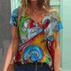 thumbnail image 1 of Puntoco Tallas grandes Mujer Manga corta Impreso Cuello en V Tops Camiseta Blusa Puntoco Puntoco-4025, 1 of 4