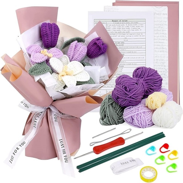 Kit Bouquet De Fleurs Au Crochet Pour Débutants - Marguerites, Tutoriel Vidéo, Laine Et Outils Inclus - 8
