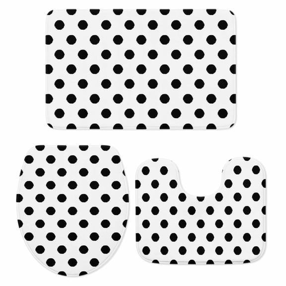 Black White Polka Dots Bathroom Rugs Set Cute Solid Color Pastoral Non Slip Absorbent Soft Bath Mats 3 Piece Set with Bathroom Rug, U-Shaped Floor Mat, Toilet Seat Cover Small Size