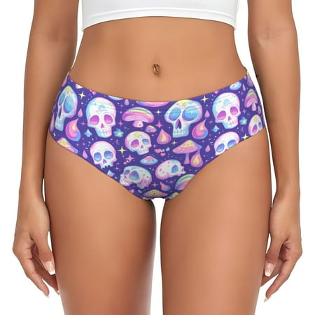 Womens Underwear - Skull mushroom colorful No Show Seamless Underwear for Women  Soft Stretch Womens Panties  Hipster Ladies Panties Bikini Underwear Briefs