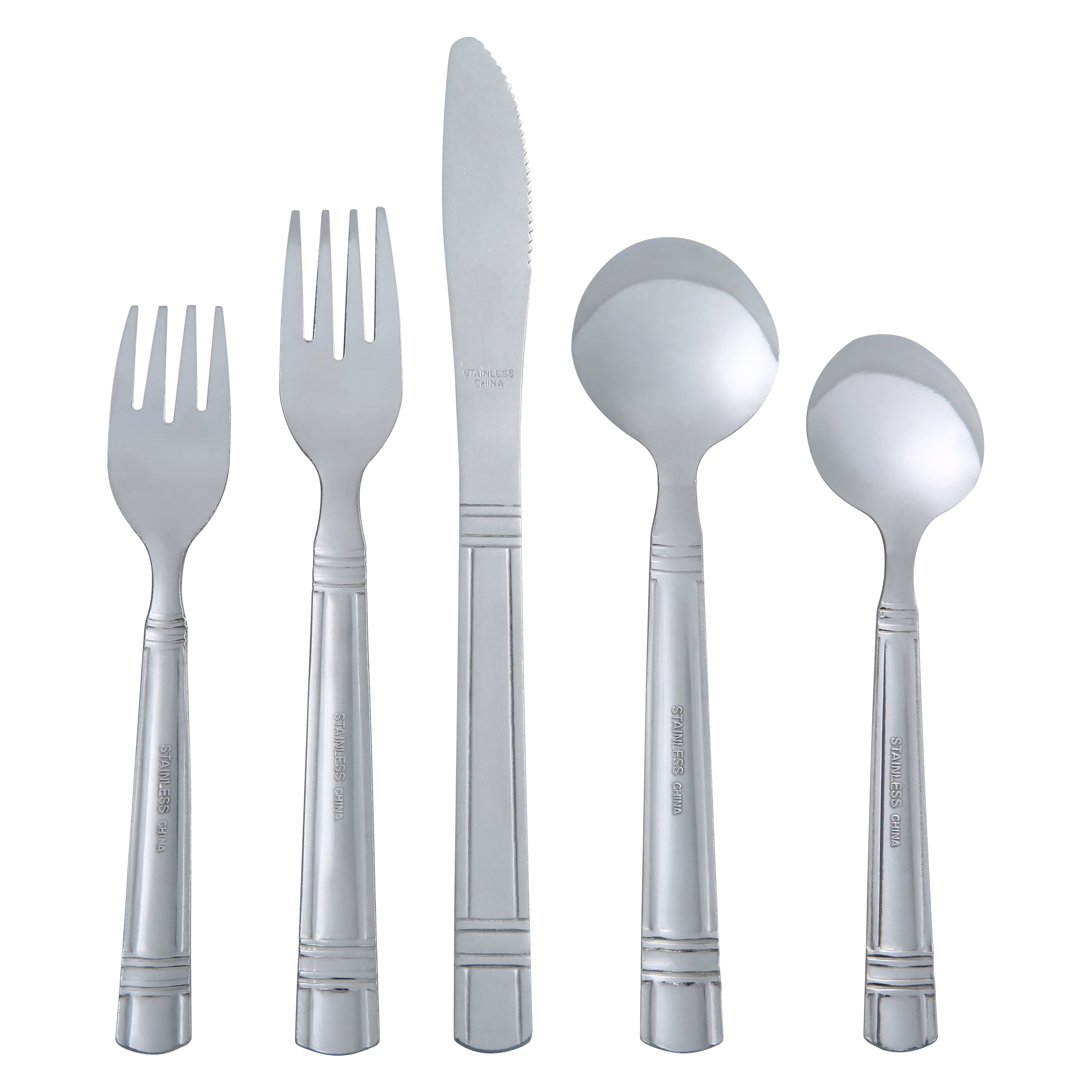 Mainstays 49 Piece Elena Adult Stainless Steel Flatware Set and Organizer Tray, Silver, Service for 8