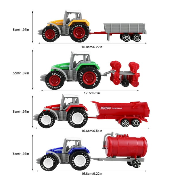 Qiilu 4pcs/set 1:64 Scale High Simulation Agricultural Farmer Vehicle Model Mini Kids Car Toy, Farmer Vehicles Toy, Mini Car Model Set