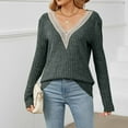 thumbnail image 6 of Lovskoo Sweaters for Women Long Sleeve Winter Casual Solid V-Neck Knitted Strip Loose Sweater Top Green, 6 of 8