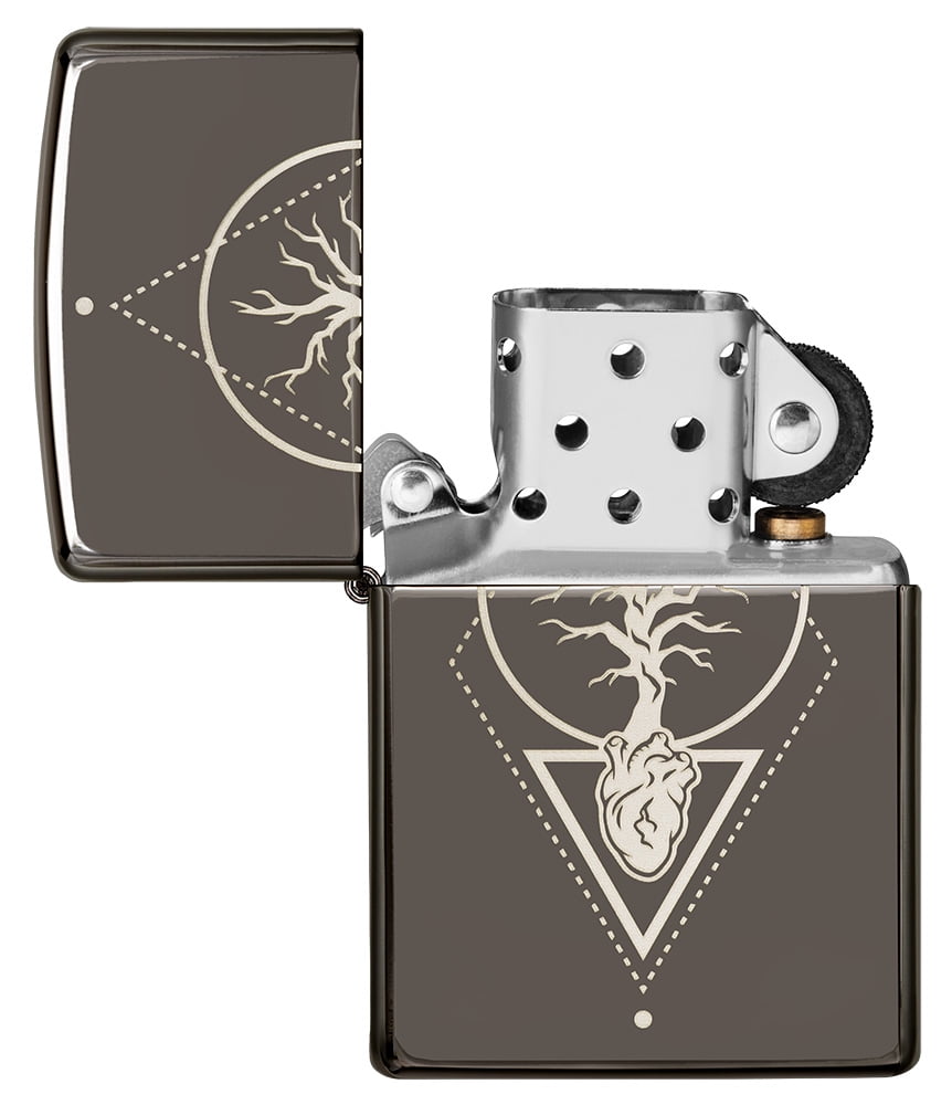 Zippo Heart Of Tree Design Black Ice Pocket Lighter