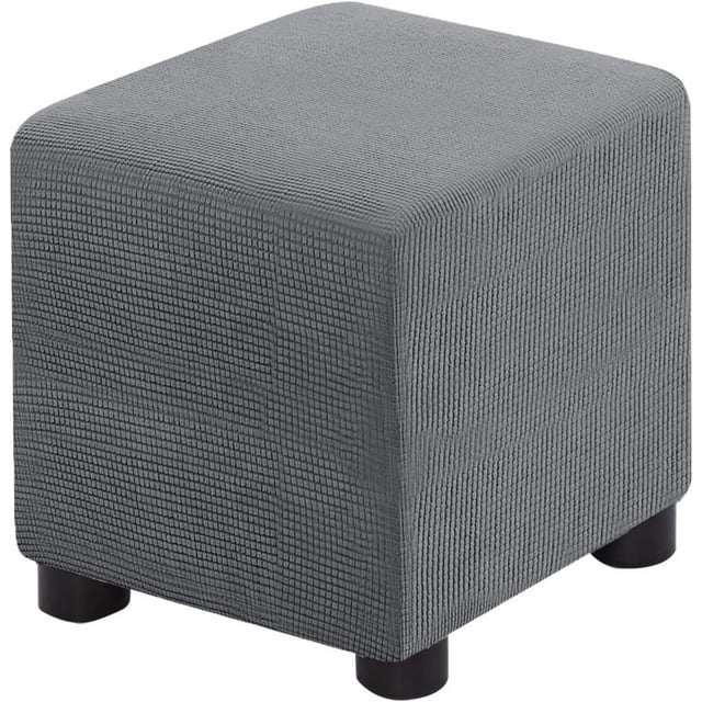 Ottoman Cover Square Folding Storage Ottoman Slipcovers Jacquard Stretch Cube Footrest Foot Stool Covers Protector with Elastic Band (Small,Dark Gray)