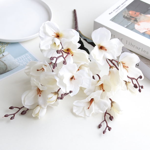 Xiao Hua Flores de magnolia artificiales, 6 unidades, 43 cm, blancas, de seda artificial, flores de magnolia artificiales de larga duración para decoración del hogar, ramo de magnolia de seda.