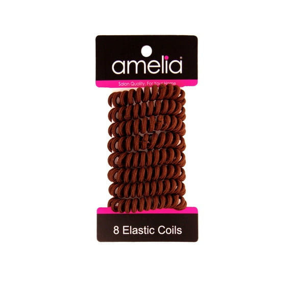 Amelia Beauty, 8 Small Fabric Wrapped Elastic Hair Coils, 1.75in Diameter Spiral Hair Ties, Gentle on Hair, Strong Hold and Minimizes Dents and Creases, Brown