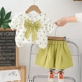 thumbnail image 2 of Huanglei Girls Outfits Set Toddler Summer Casual Dotted Bow Short Sleeve Two Piece Outfit For 1 5 Years Old Comfortable Elastic Waist Playwear, 2 of 3
