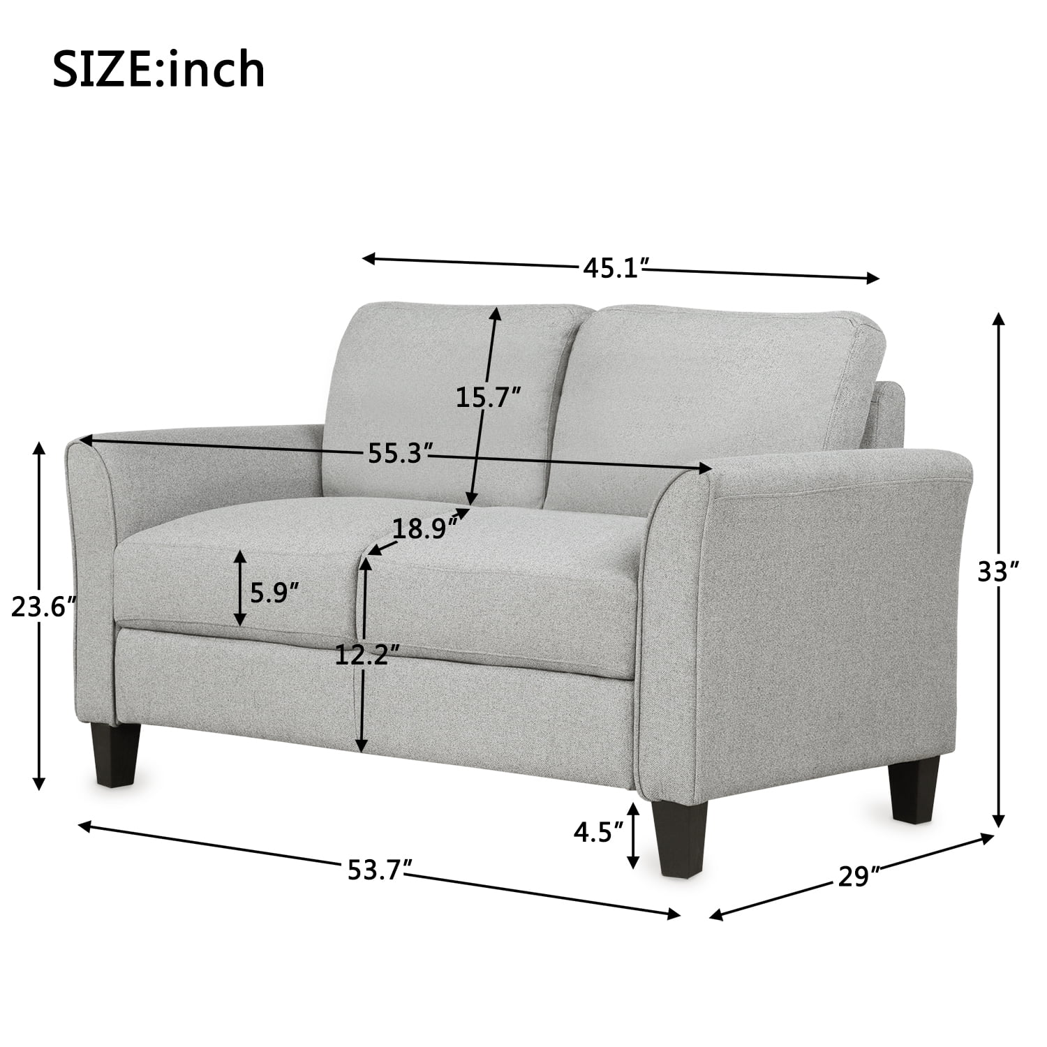 Lowestbes Modern Fabric Loveseat Sofa, Upholstered PU Leather 2-Seat Couch, Wood Double Sofa Chair, Light Gray Lowestbes Modern Fabric Loveseat Sofa, Upholstered PU Leather 2-Seat Couch, Wood Double Sofa Chair, Light Gray