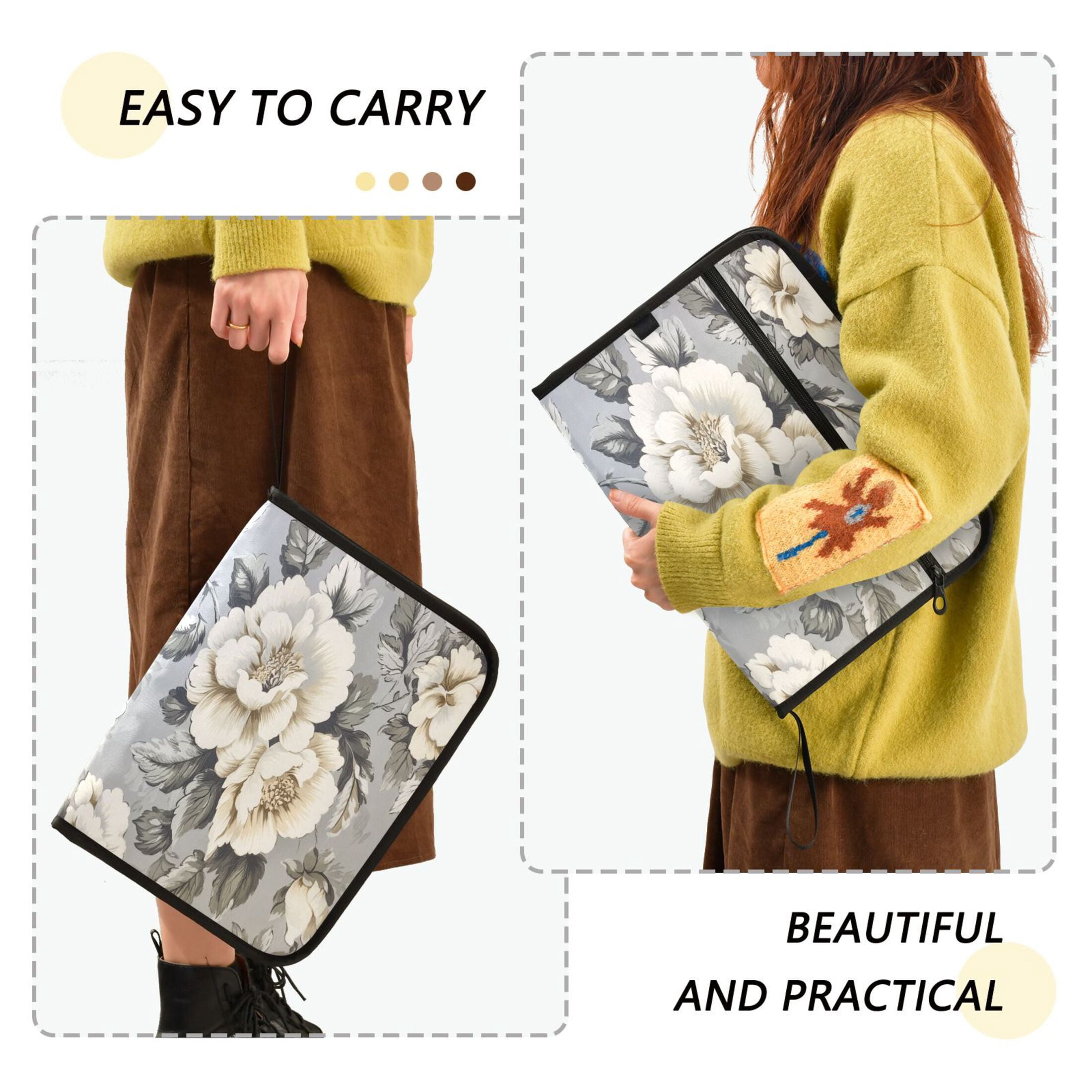 WOBOGO White Peony Pattern Expanding File Folder Letter Size Accordion Filing Organizer 13 Pocket Separate Organ Pocket