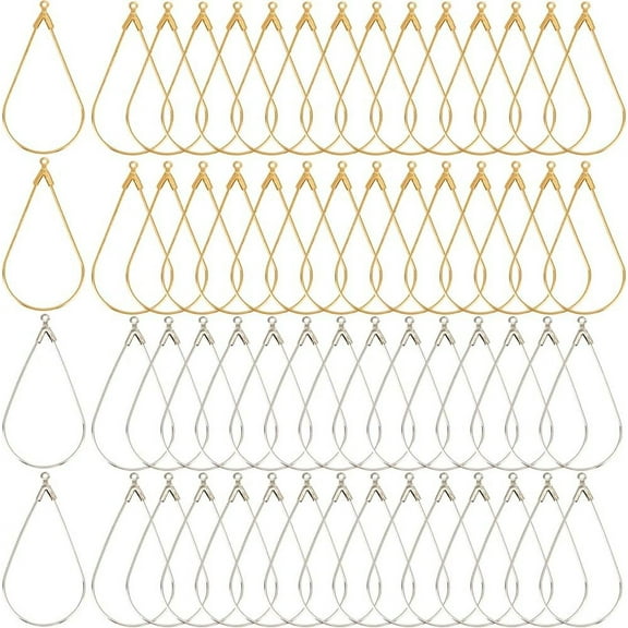 1Box 60Pcs 2 Colors Brass Pendants Teardrop Charms Platinum & Golden 45x22x1.4mm Hole: 1mm 30pcs/color