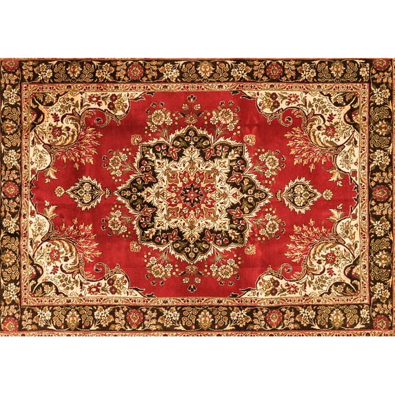 Ahgly Company Indoor Rectangle Medallion Orange Traditional Area Rugs, 5' x 7'