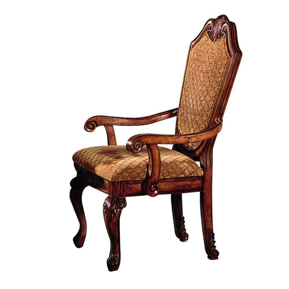ACME Bently Upholstered Dining Arm Chair in Champagne (Set of 2