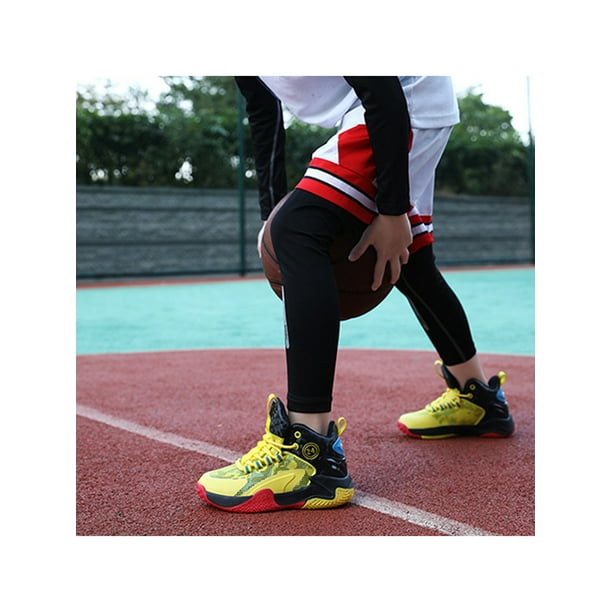 Woobling Kids Basketball Shoes Mid Top Sneakers Lace up Running Shoe Durable Trainers School Athletics Black Yellow 2Y Walmart