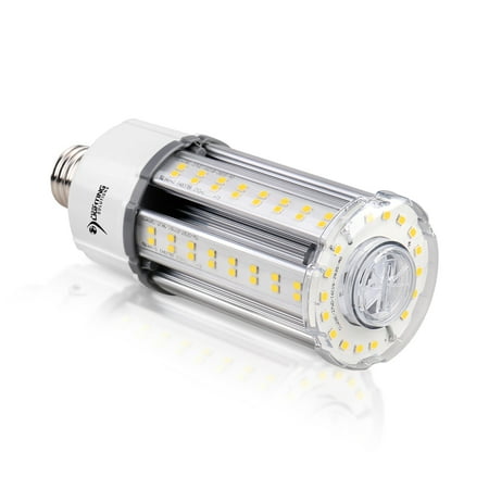 

27W LED Corn Light Bulb 100W-150W Metal Halide Equal 5000K (Cool White) E26 Medium Base 3 433lm Step-Dimming 100-277VAC UL-Listed Garage High Bay Workshop Post-Top Light Retrofit