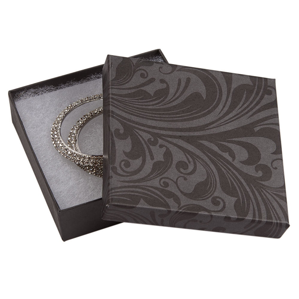 100 Cotton-Filled Jewelry Boxes White Swirl Necklace Gift Box 3½” x 3½” x 1" 