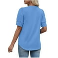 thumbnail image 4 of ICHUANYI Womens Tops Cap Short Sleeve Blouse V Neck Summer Spring Shirts Casual Solid Color Base T-shirt Button Top, 4 of 8