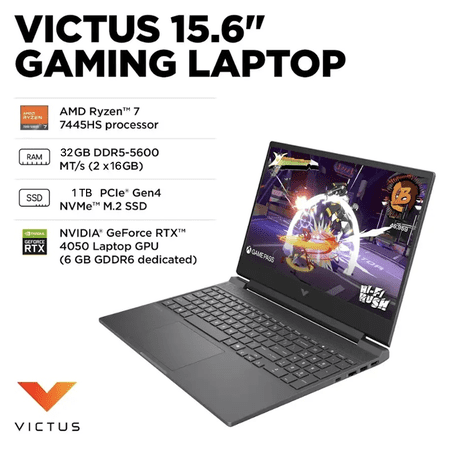 HP - Victus 15.6 144Hz Full HD Gaming Laptop - AMD Ryzen 7 7445HS - 32GB Memory - NVIDIA GeForce RTX 4050 -1TB SSD - Mica Silver