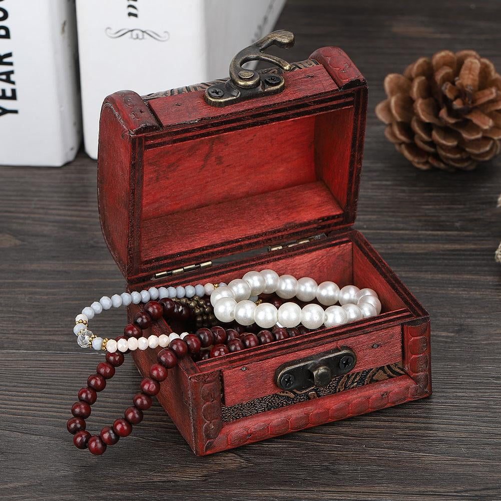 Tebru Vintage Decorative Wooden Jewelry Storage Lock Box Wedding Candy ...