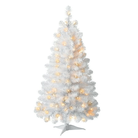 Holiday Time Prelit 105 Mini Clear Incandescent Lights, Indiana Spruce White Artificial Christmas Tree, 4'