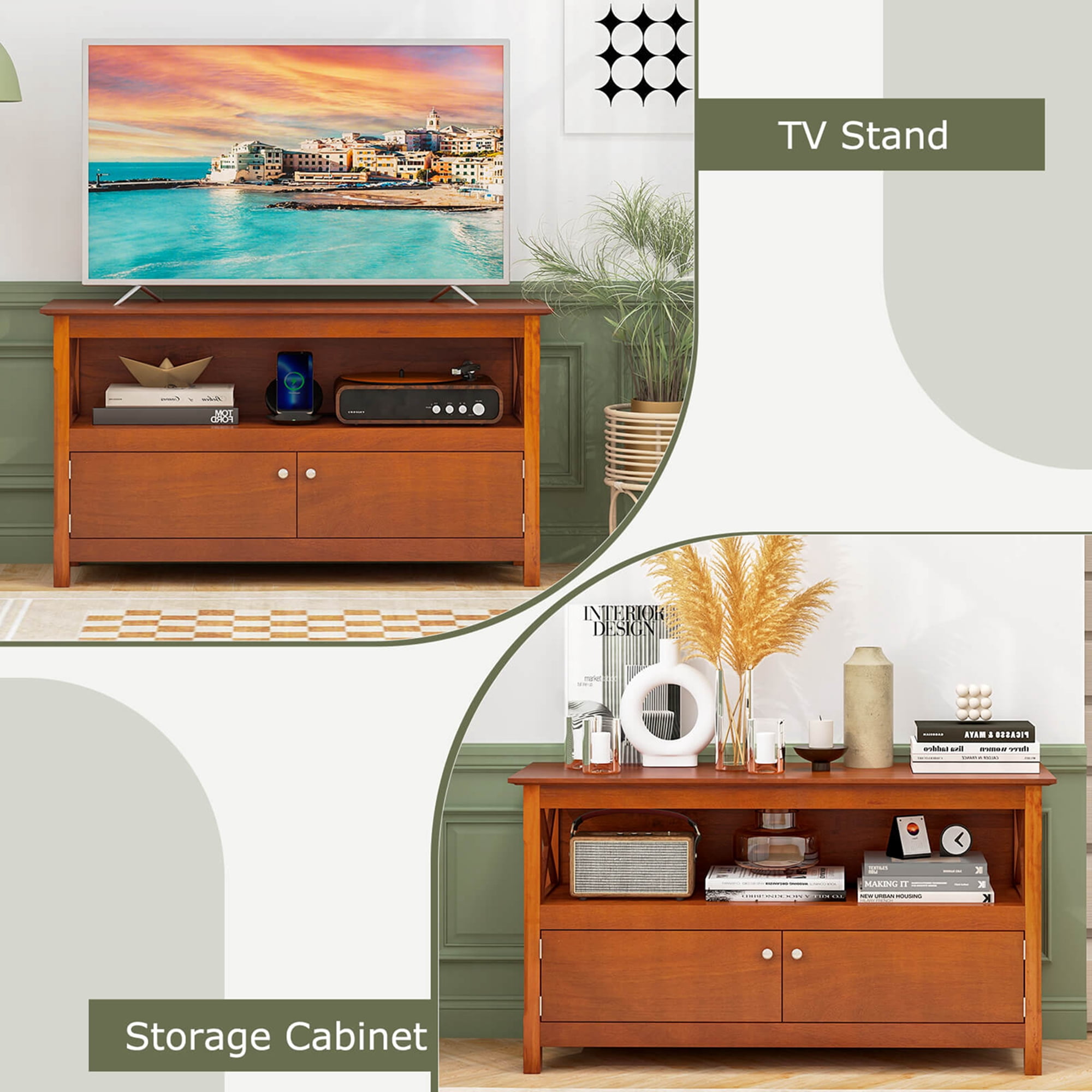 ♫テレビボート２drower TV cabinet Costway 44'' Entertainment TV Stand with Shelves, Wooden