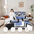 thumbnail image 4 of Homewish Geometric Plaid Full Size Comforter Sets, Blue White Black Bedding Comforter Set, Black Reversible, 3pcs 1 Comforter and 2 Pillowcases, 4 of 6